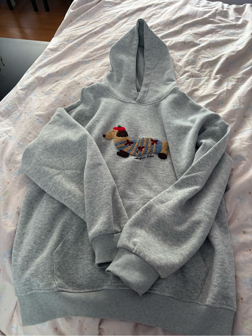 Aelfric Eden Grey Hoodie with Embroidered Dachshund Motif